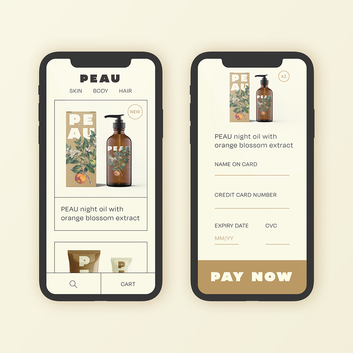 two phones featuring screenshots of a skincare product website