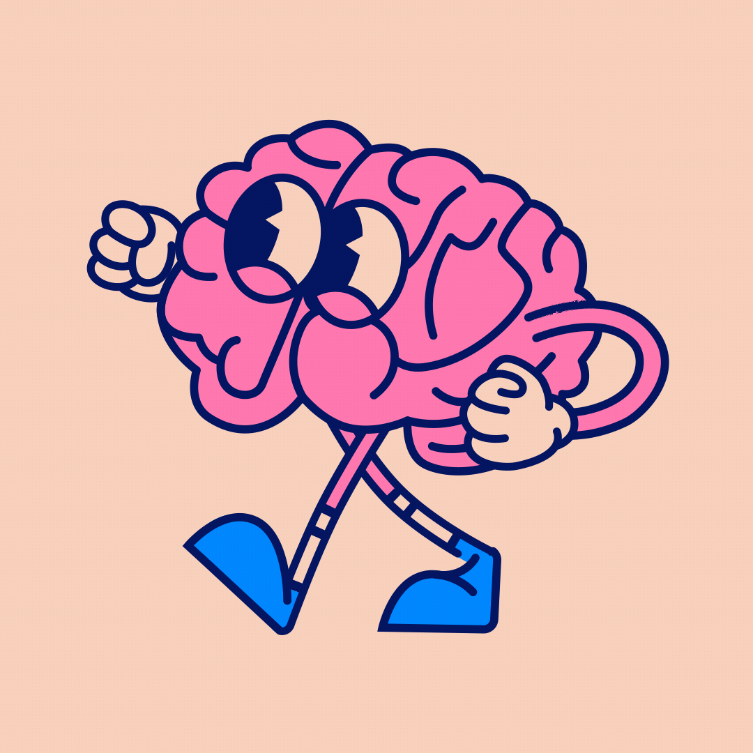 a brain walking happily by itself