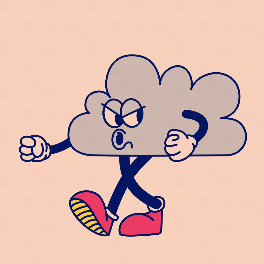 an angry cloud walking alone