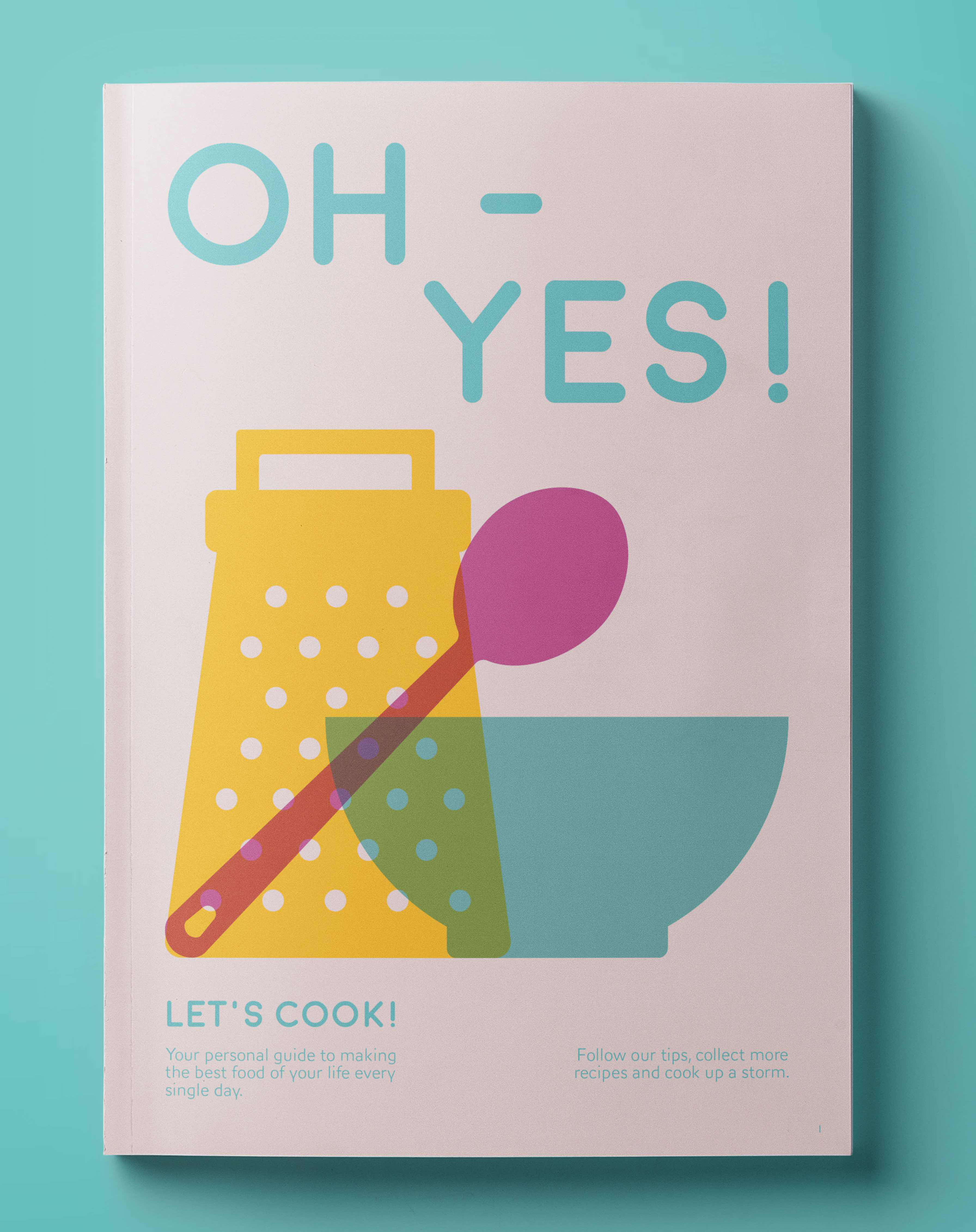 a cover of a cookbook featuring the words 'oh yes' and illustrations of kitchen equipment
