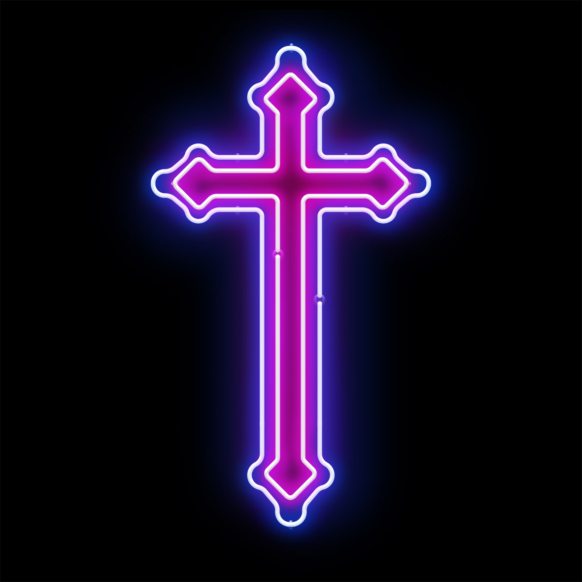 a neon light of a crucifix