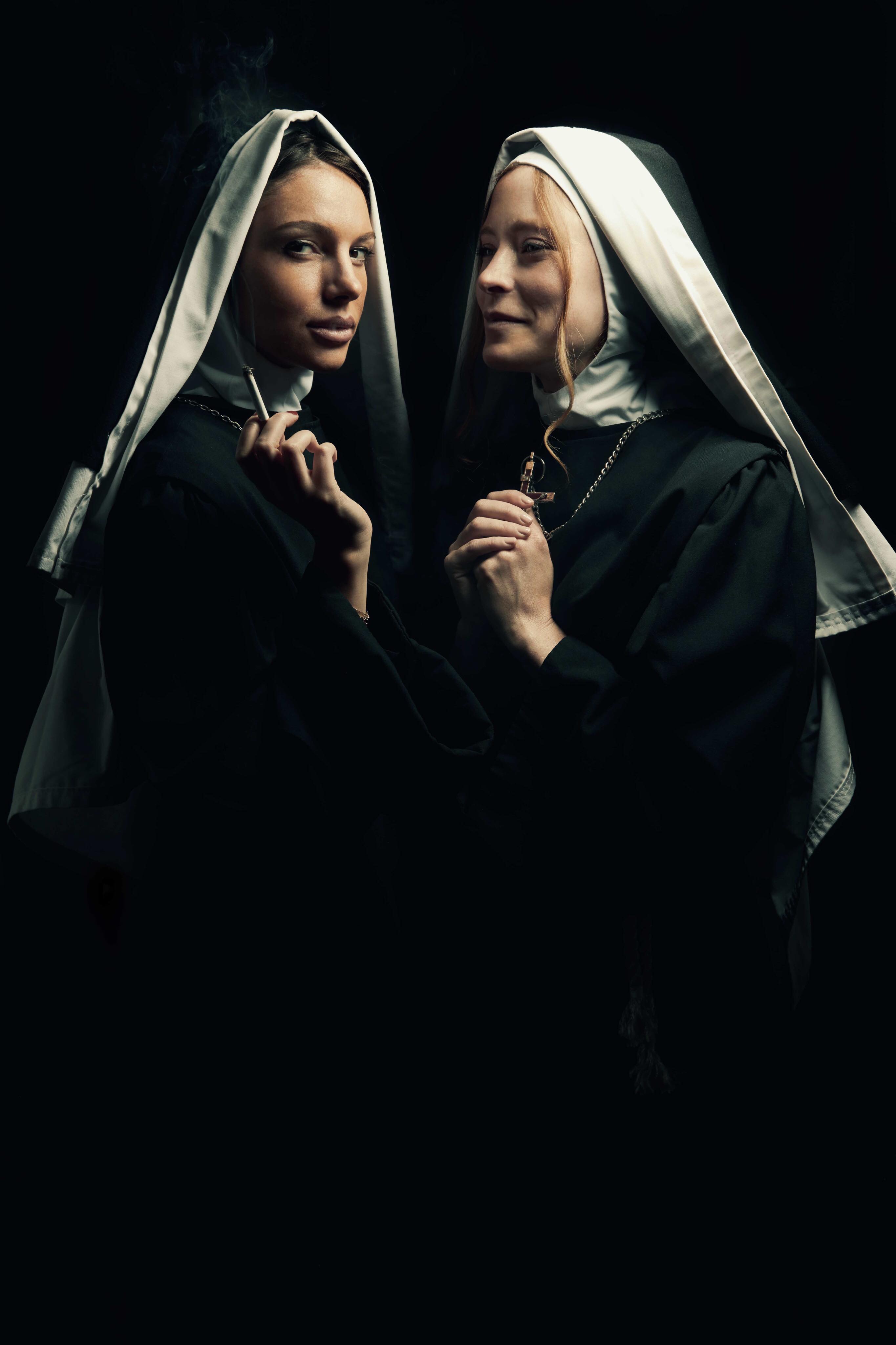 the unedited photo of the nuns in neutral colours