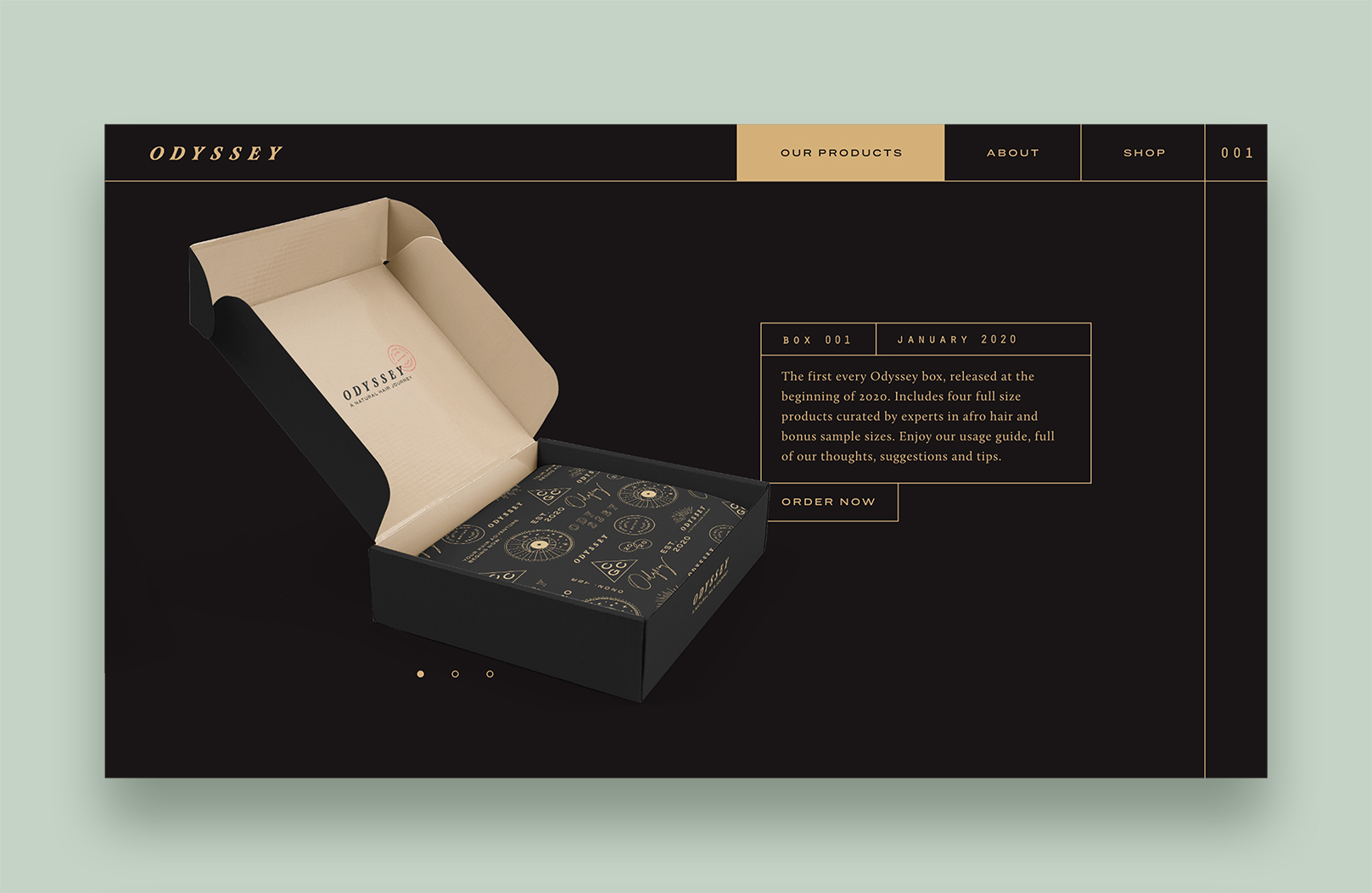 the odyssey website product page featuring an open box