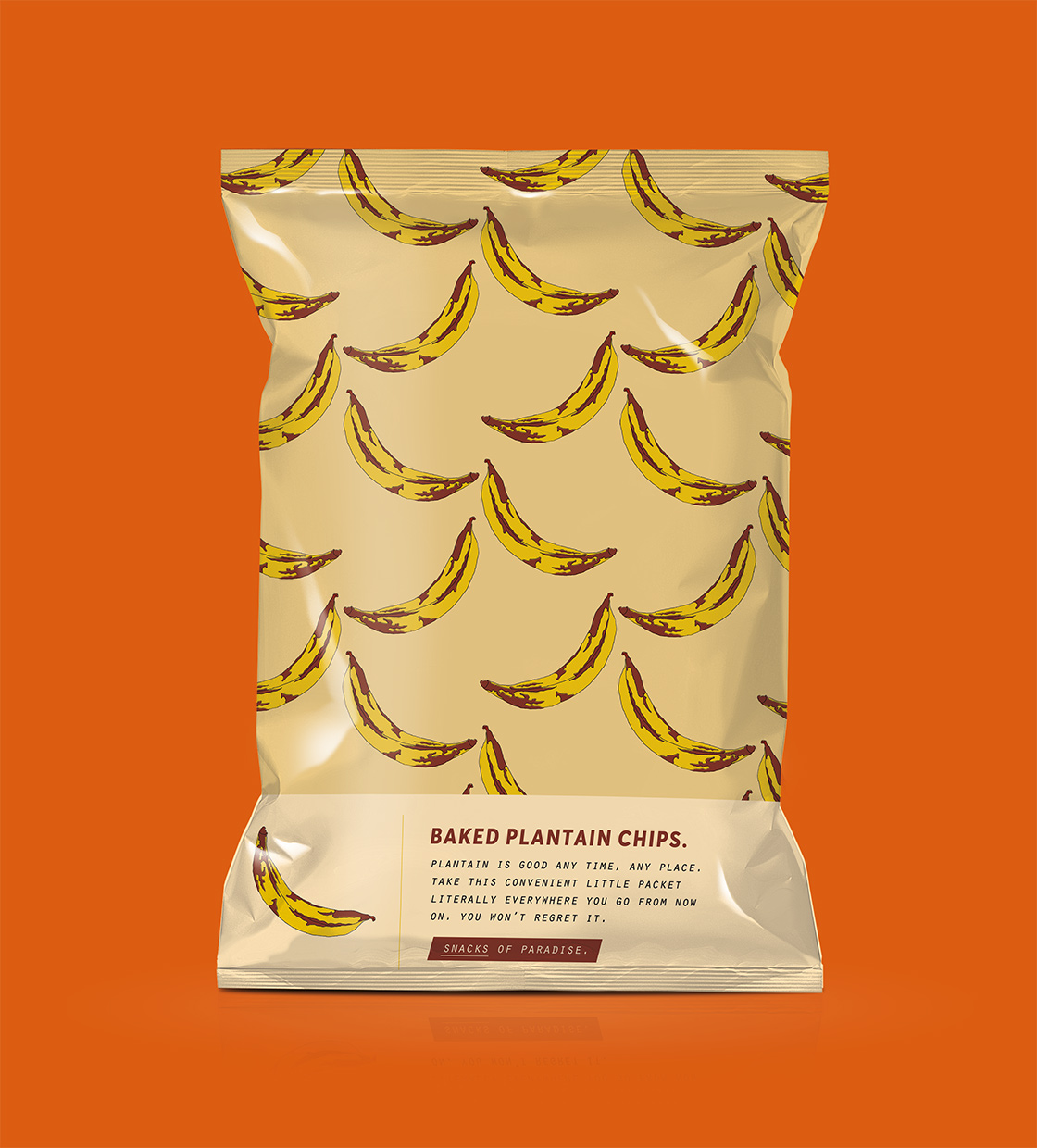 a packet of plantain chips with a repeat pattern of plantains