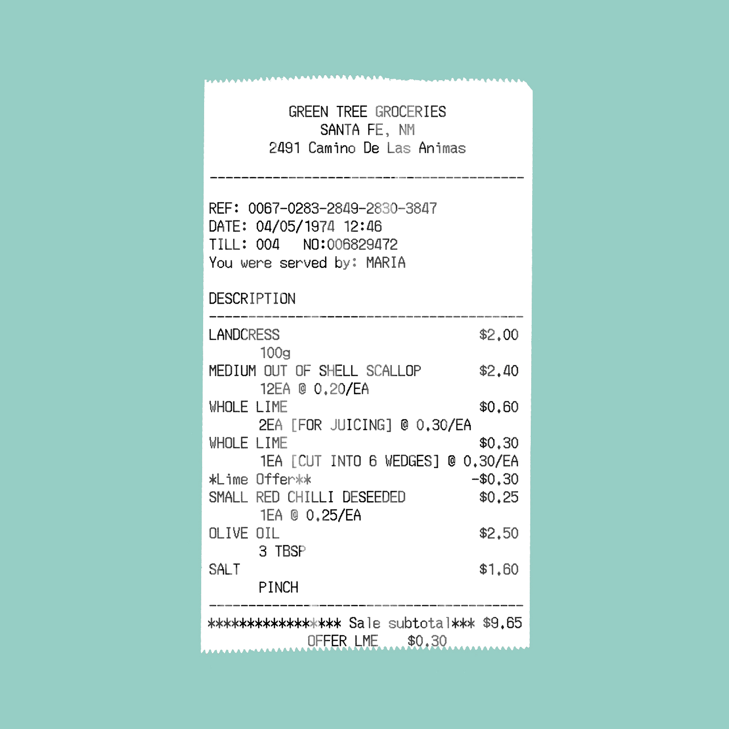 a reciept from green tree groceries