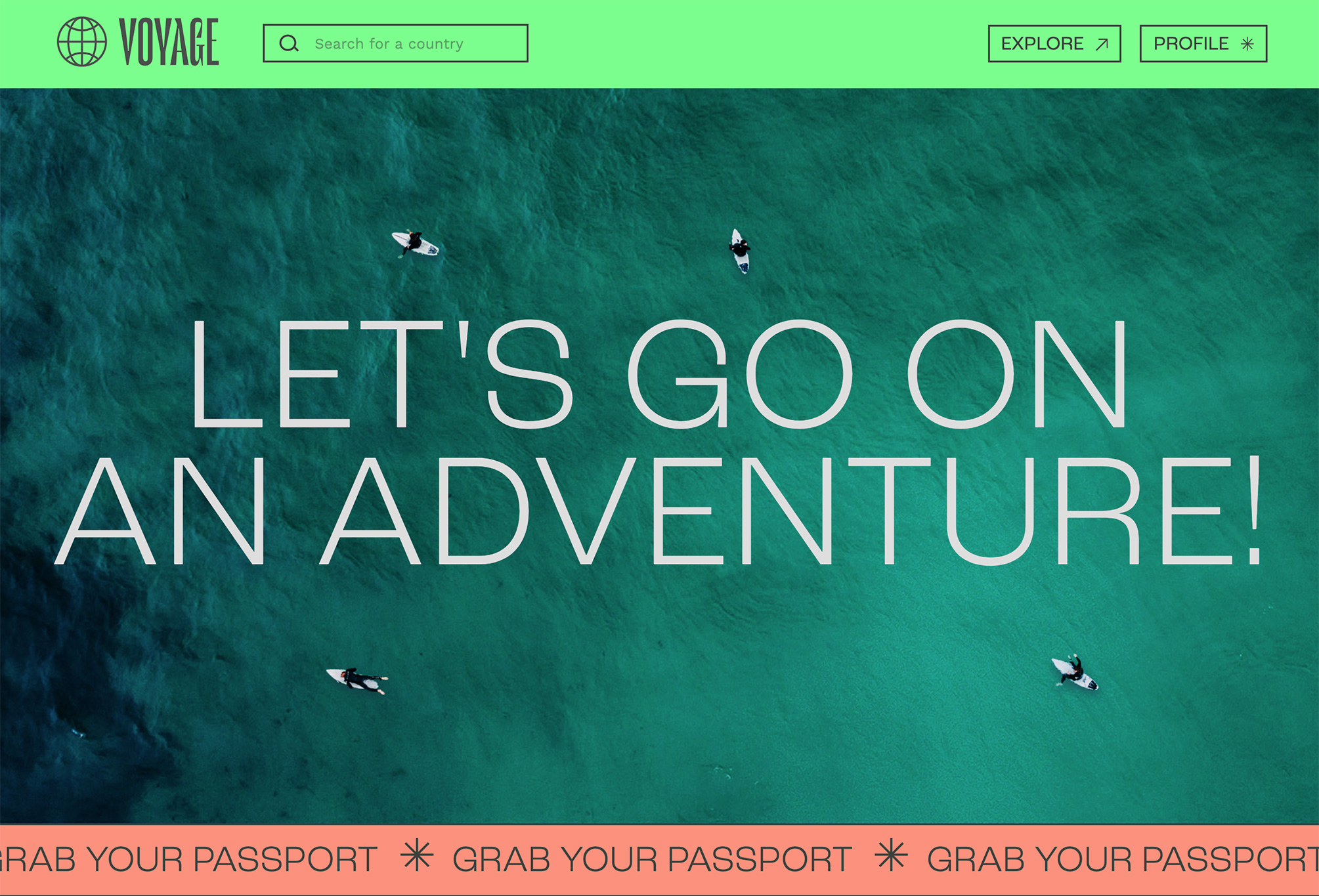 the homepage features a large photo of an australian lake with the words 'lets go on an adventure'